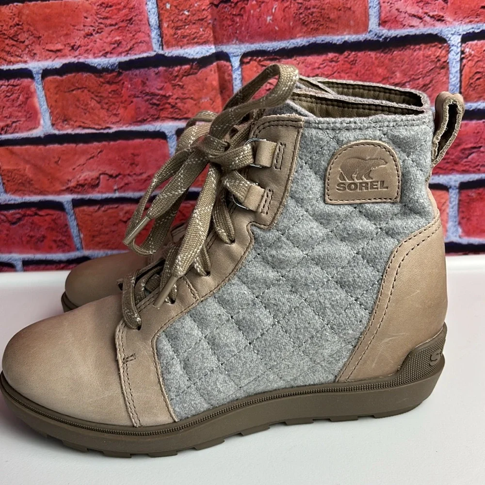 SOREL Women's Evie II NW Lace Waterproof Wedge Bootie‎ Boot Omega Taupe Size 8